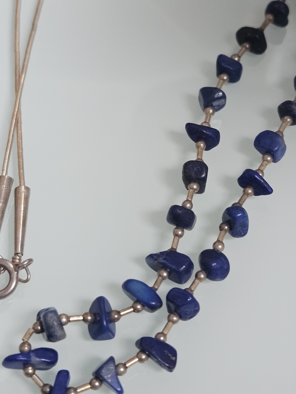Natural Lapis Lazuli Gemstone Chips Sterling Silver Dainty 925 Necklace